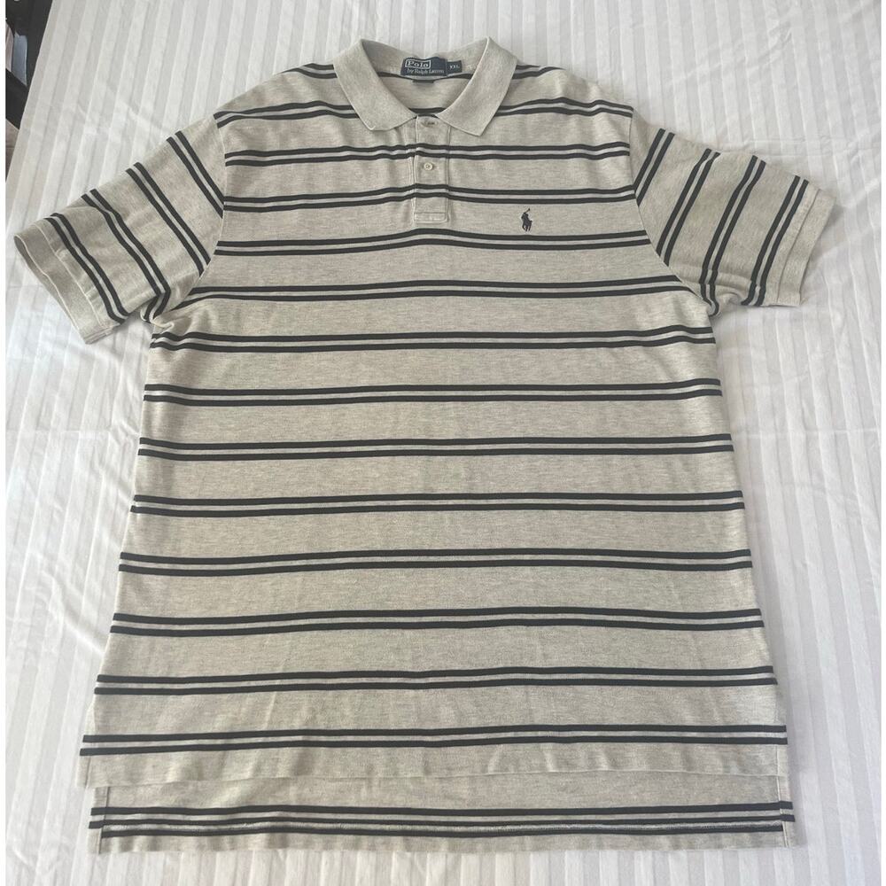 Polo Ralph Lauren Gray/Black Stripe Pique Polo Shirt - Size XXL
